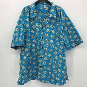 Mens Spongebob Squarepants Blue Button Up Shirt XLarge Cartoon Graphic, Y2K